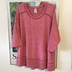 TERRA & SKY TOP 1X pink heathered, relaxed fit, stretchy 5% spandex cute details